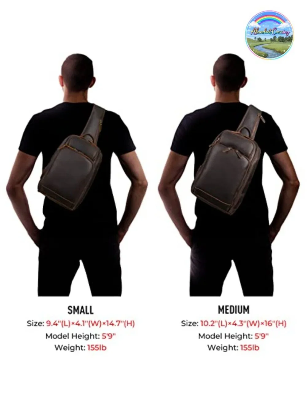 Men's Leather Sling Backpack Travel Hiking Daypack with YKK Zippers